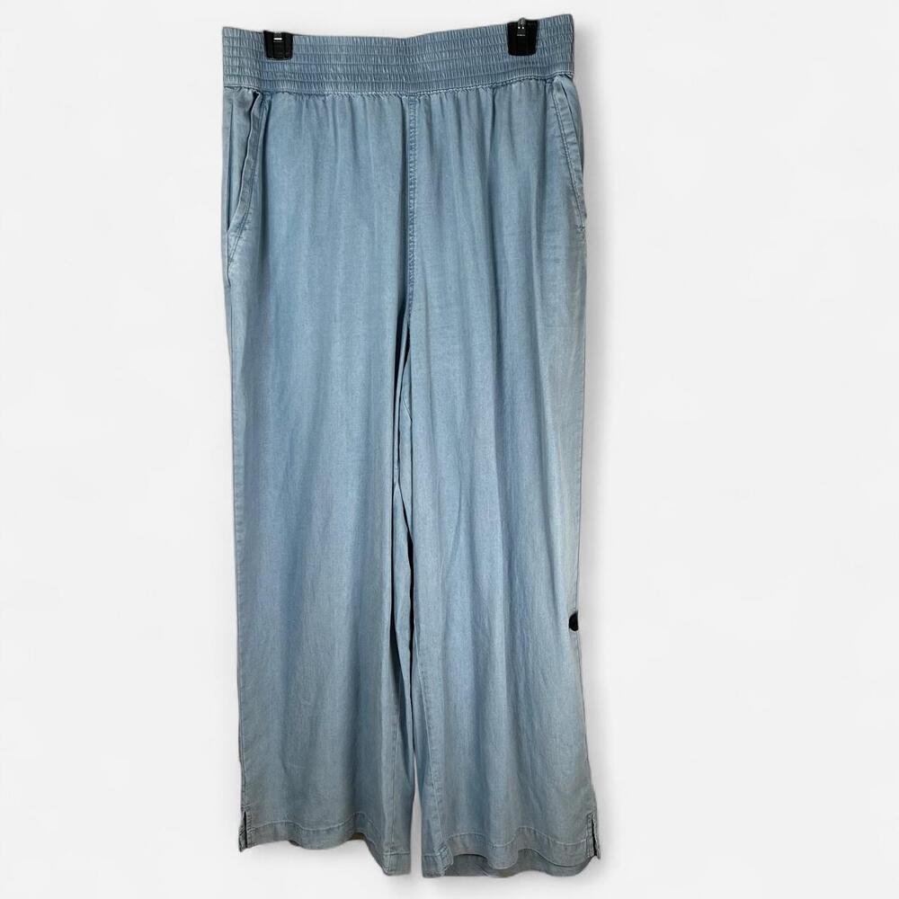 DKNY Women’s High Rise Tencel® Lyocell Wide Leg Pants - blue wide-leg beach pant - Picture 1 of 4